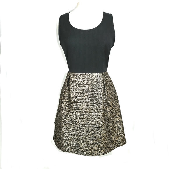 Collective Concepts Dresses & Skirts - Collective Concepts Black & Metallic Gold Boucle Flare Dress